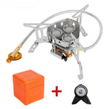 Réchaud à gaz de camping avec adaptateur de support et boîte de rangement