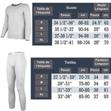 Tableau des tailles des sous-vêtements thermiques pour hommes, bustes et pantalons