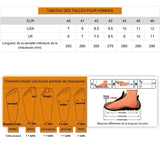 Tableau des tailles pour chaussures de randonnée homme, guide de pointure détaillé