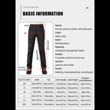 Tableau des tailles du pantalon de trekking imperméable pour femme, indiquant les mesures de la taille, des hanches et de la longueur.