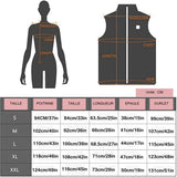 Tableau des tailles pour veste chauffante avec mesures en cm et pouces