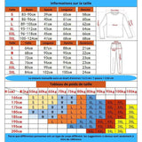 Tableau des tailles et poids pour sous-vêtements de compression pour hommes, avec dimensions détaillées