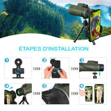 Étapes d'installation du télescope avec support téléphonique pour observer la faune