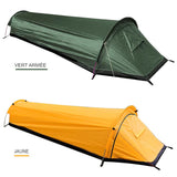Tente de camping ultralégère, vert armée et jaune, pour une personne, idéale pour le plein air