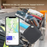Étiquette intelligente noire et application affichant la localisation, parfait pour retrouver clés et bagages