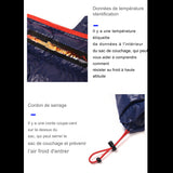 Étiquette de température et cordon de serrage du sac de couchage en duvet