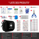 Trousse de premiers soins noire avec contenu médical, pratique pour les voyages et les activités en extérieur