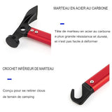 Tête de marteau en acier au carbone avec poignée rouge, outil résistant pour camping