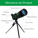 Télescope avec trépied et annotations des composants