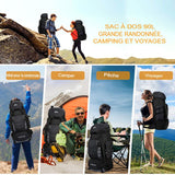 Utilisations variées d'un sac à dos de randonnée 90L en plein air