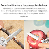 Utilisation du couteau de la pince multi outils pour couper une branche et éplucher une pomme