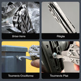 Utilisation de la pince multi outils Flagship Pro comme tournevis, brise verre, règle