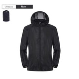 Veste de randonnée imperméable noire, protection contre le vent et la pluie