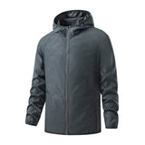 Veste imperméable de randonnée grise, avec capuche, protection contre la pluie et le vent