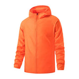 Veste imperméable de randonnée orange, avec capuche, résistante à l'eau et au vent, haute visibilité