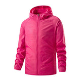 Veste imperméable de randonnée rose vif, avec capuche, résistante à l'eau et au vent