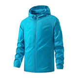 Veste imperméable de randonnée bleue, avec capuche, légère et respirante pour toutes les saisons