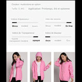 Veste de randonnée rose, indices de transparence et de douceur, tailles disponibles S à 4XL