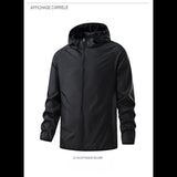 Veste imperméable noire pour randonnée, avec capuche et col en velours, idéale pour le camping