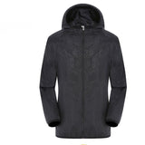 Veste de randonnée noire avec capuche, modèle coupe-vent et imperméable pour hommes