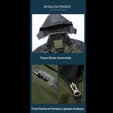 Veste de randonnée avec pare-brise amovible, poche étanche et fermeture à glissière de marque