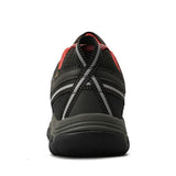 Vue arrière de chaussure de randonnée noire pour homme, design renforcé et détails réfléchissants