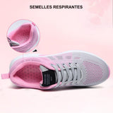 Vue intérieure des baskets roses pour femmes, semelle respirante et confortable
