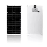 Vue avant et arrière d'un panneau solaire flexible avec connecteur