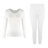 Ensemble de sous-vêtements thermiques blanc pour femme, haut et caleçon, manches longues