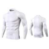 T-shirt de compression blanc pour homme, col roulé, vue avant et arrière