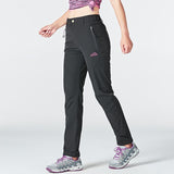 Pantalon de randonnée pour femmes, couleur noire, taille élastique, poches zippées