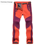 Pantalon chaud imperméable femme orange avec détails violets et fermeture éclair