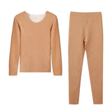 Ensemble de sous-vêtements thermiques beige, haut à manches longues et pantalon