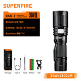 Lampe torche Superfire X60-T avec batterie 26650, 36W et accessoires inclus