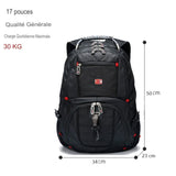 Sac à dos multifonction noir de 17 pouces avec charge maximale de 30 kg