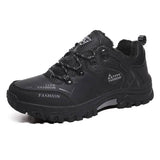 Chaussures de randonnée noires en cuir pour homme, imperméables et robustes, doublure intérieure chaude
