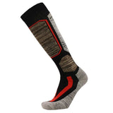 Chaussette thermique en coton coloris noir et gris avec motifs rouges, vue de profil