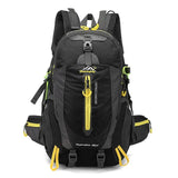 Sac à dos noir de randonnée 40 L, avec poches multiples et fermeture éclair jaune