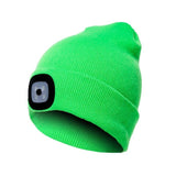 Bonnet vert fluo avec lampe frontale LED rechargeable, accessoire pratique pour la marche nocturne et le camping
