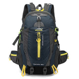 Sac à dos bleu marine de randonnée 40 L, avec poches multiples et fermeture éclair jaune