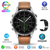 Montre connectée modèle Pathfinder avec écran AMOLED de 1,6 pouces, suivi GPS, contrôle d'accès NFC, et bracelet en cuir marron