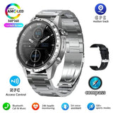 Montre connectée argentée avec écran AMOLED de 1,6 pouces, suivi GPS, contrôle d'accès NFC, et bracelet métallique