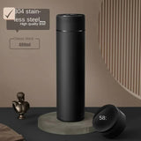 Bouteille thermos noire 500 ml en acier inoxydable avec isolation thermique et affichage LED