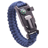 Bracelet de survie bleu en paracorde avec boussole et grattoir
