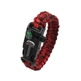 Bracelet de survie rouge en paracorde avec boussole et grattoir