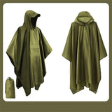 Poncho de pluie vert avec capuche et poche, conçu pour la protection contre la pluie en extérieur