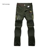 Pantalon de randonnée vert armée pour homme, avec renforts et fermetures éclair robustes