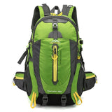 Sac à dos vert de randonnée 40 L, avec poches multiples et fermeture éclair jaune