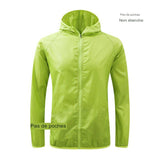 Veste de randonnée ultralégère verte sans poches, capuche légère, non étanche