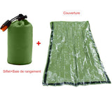 Sac de couchage d'urgence vert avec sifflet et sac de rangement